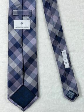 Ryan Seacrest Distinction Handmade Blue and Purple Plaid Tie